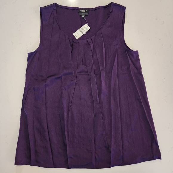 NWT Talbots Deep Purple Silk Pleated Sleeveless Top Women's Size 4P Petite New - Picture 1 of 8
